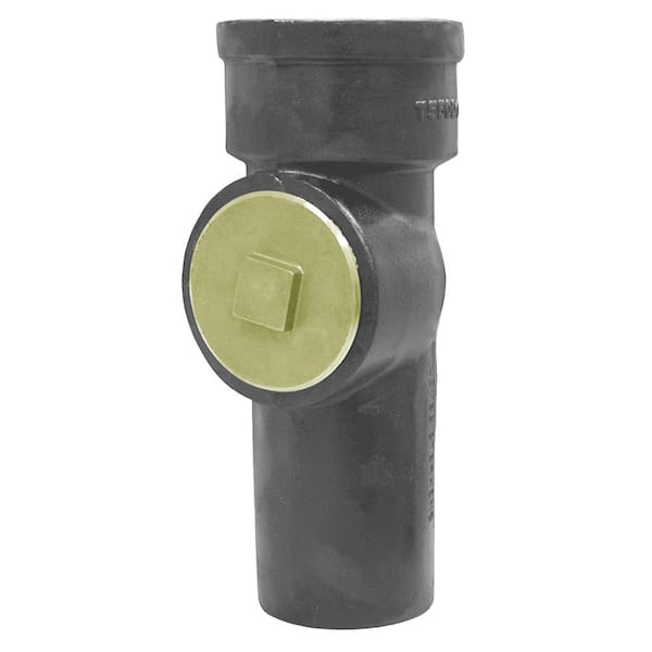 JONES STEPHENS 4 in. x 4 in. Cast Iron Service Weight Test Tee Fitting with Plug - 13-7/8 in. Overall Length