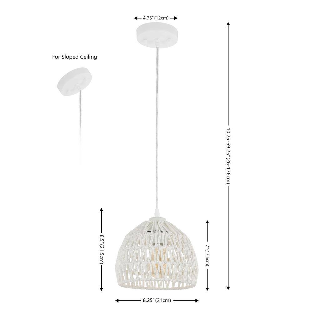White Woven Rope and Iron LED Pendant Light