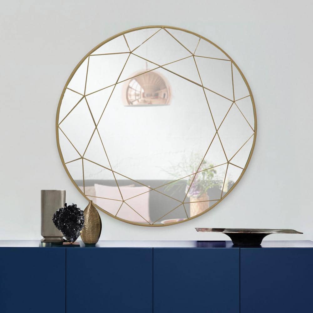 Kate and Laurel Marchon 30.00 in. H x 30.00 in. W Round Plastic Framed Gold  Mirror 220891 - The Home Depot