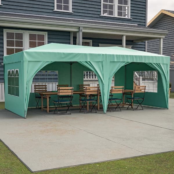 Cesicia Outdoor Portable 10 ft. x 20 ft. Green Slant Leg Pop-Up Canopy with 6 Removable Sidewalls and Carry Bag