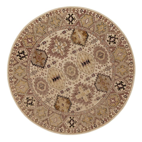 Home Decorators Collection Tristan Vanilla 8 ft. Round Medallion Indoor Area Rug
