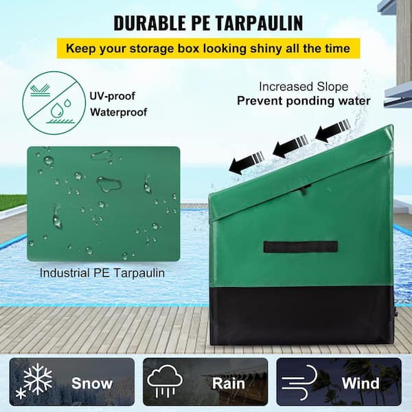  VEVOR Outdoor Storage Box, 100 Gallon Waterproof PE Tarpaulin  Deck Box w/Galvanized Frame, All-Weather Protection & Portable, for  Camping, Garden, Poolside, and Yard, Black & Green : Patio, Lawn & Garden