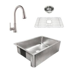 Percy All-in-One Brushed Stainless-Steel 32 in. Single Bowl Farmhouse Apron Kitchen Sink with Pfister Faucet and Drain
