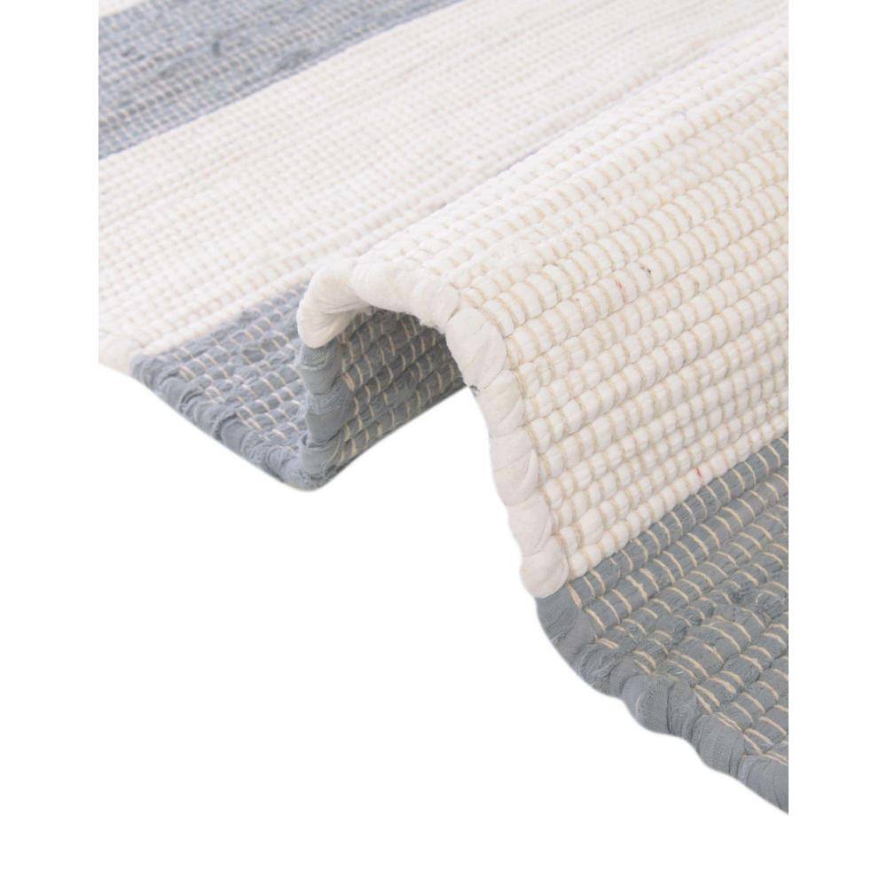 Gray and Ivory Striped Cotton Fringe Area Rug