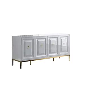 Rue 66 in. White High Gloss with Gold Accent Modern-Sideboard