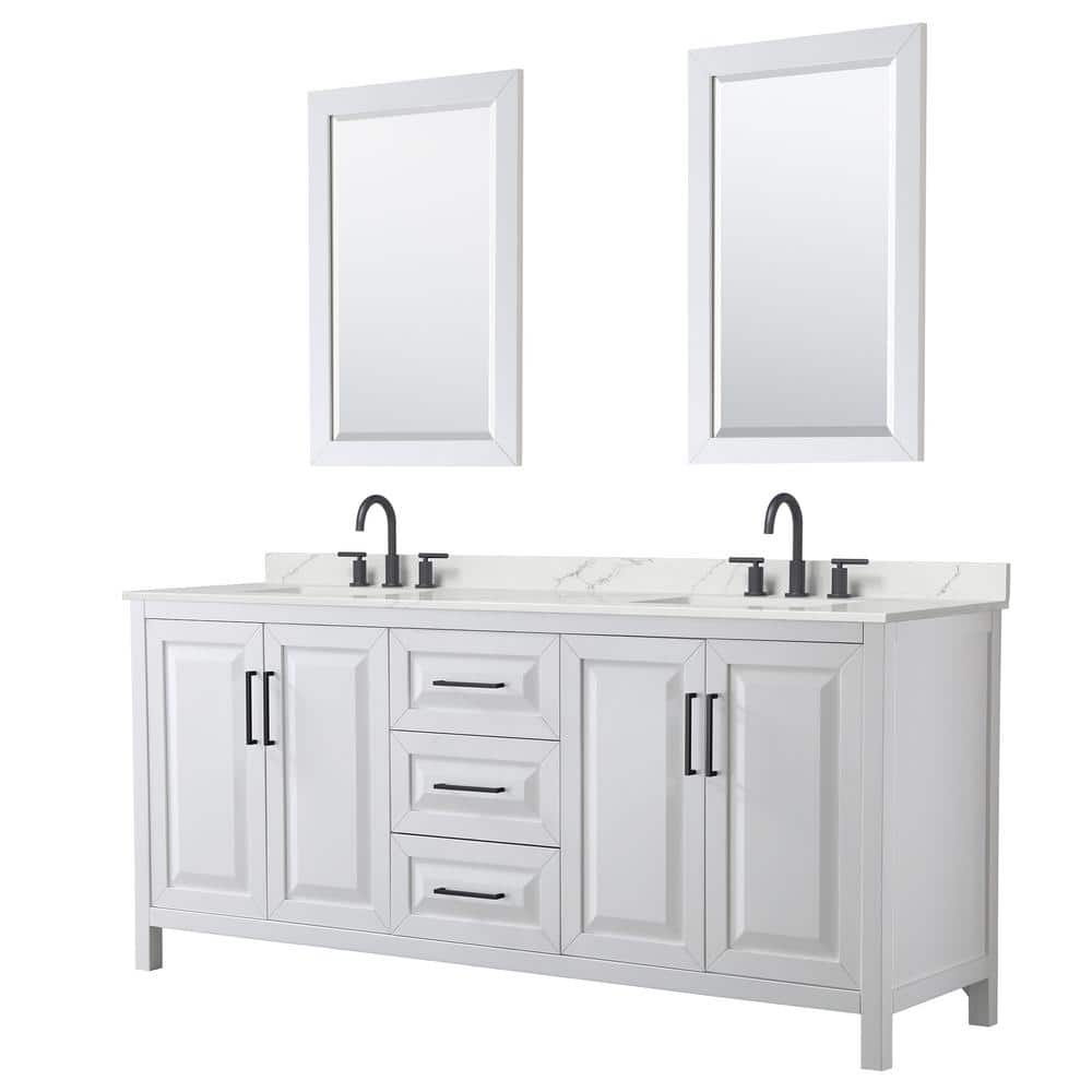 Daria 80 in. W x 22 in. D x 35.75 in. H Double Bath Vanity in White with Giotto Quartz Top and 24 in. Mirrors price history on PriceWatchPro