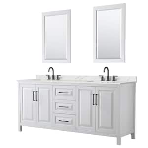 Daria 80 in. W x 22 in. D x 35.75 in. H Double Bath Vanity in White with Giotto Quartz Top and 24 in. Mirrors