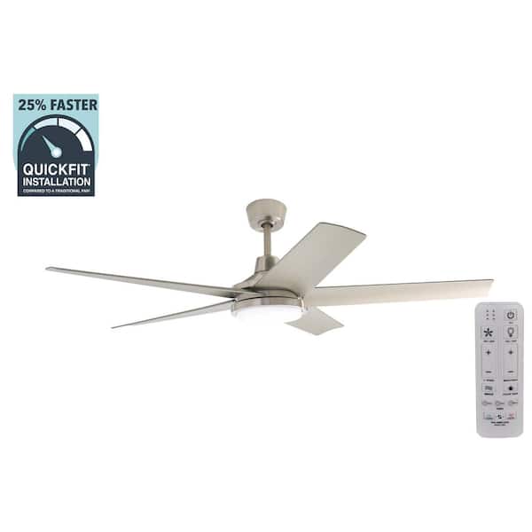 Hampton Bay Ladshaw 60 in. Indoor/Outdoor Wet Rated Brushed Nickel Ceiling Fan with Adjustable White LED and Remote Included