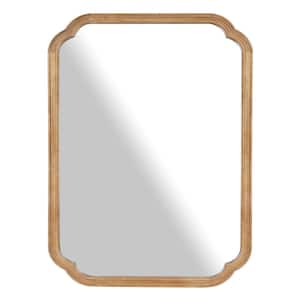 Farm Mirror-A 36 in. W x 48 in. H Rectangular Round Curved Corners Wooden Frame Mirror in Light Brown