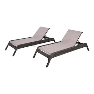 Gray Wicker Outdoor Patio Chaise Lounge with Riverbed Sling Fabric (2-Pack)