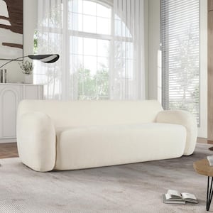 85.8 in. W Round Arm Polyester Rectangle Sofa in Beige with Curved Design, No Assembly Required