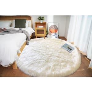 Faux Sheepskin Fur White 8 ft. Round Fuzzy Cozy Furry Rugs Area Rug