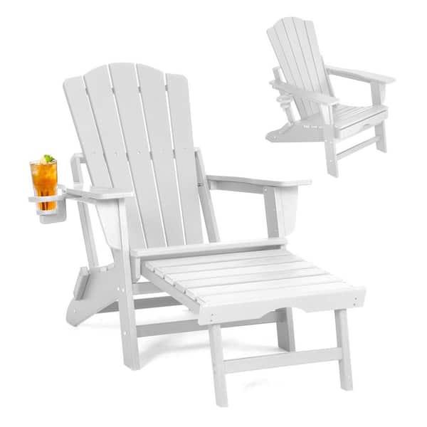 HDPE White Outdoor Stationary Adirondack Chair with Slat Seat