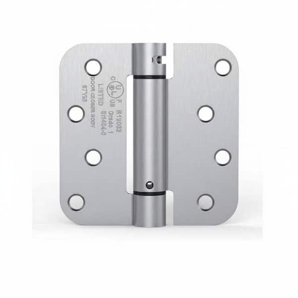 4 in. x 4 in. Stainless Steel Spring Full Mortise 5/8 in. Radius Hinge with Fixed Pin-Pack of 2