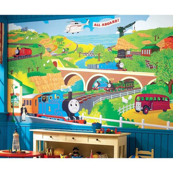 RoomMates 10.5 ft x 6 ft Thomas the Train Chair Rail Ultra-strippable Prepasted Mural