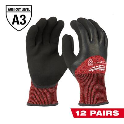 Large Red Latex Level 3 Cut Resistant Insulated Winter Dipped Work Gloves (12-Pack)