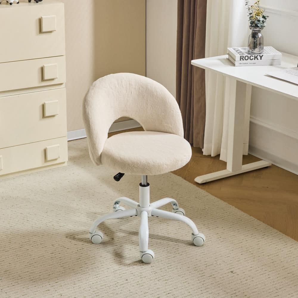 Velvet Fabric Swivel Office Chair Task Chair in Khaki with Armless