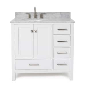 Cambridge 37 in. W x 22 in. D x 35.25 in. H Vanity in White with White Marble Vanity Top with Basin