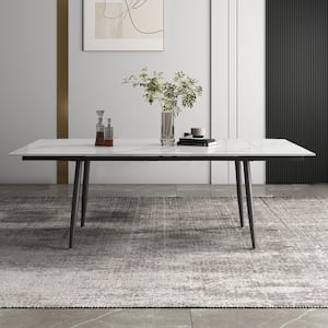 62.9 in. to 94.4 in. Rectangle White Stone Extendable Dining Table