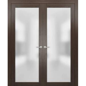 2102 72 in. x 80 in. Single Panel Brown Finished Pine Wood Sliding Door