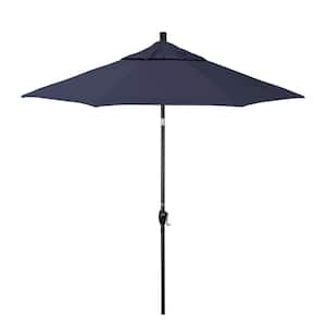 7.5 ft. Stone Black Aluminum Market Patio Umbrella with Crank Lift & Push-Button Tilt in Captains Navy Pacifica Premium