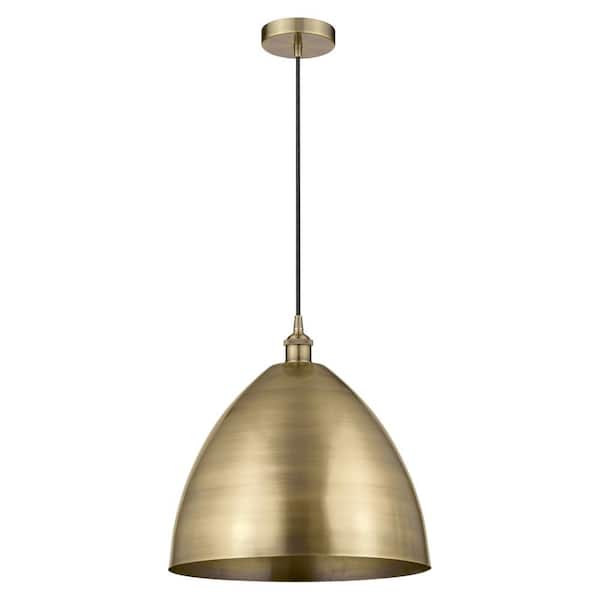 Edison Dome 100-Watt 1-Light Antique Brass Standard Mini Pendant Light with Metal Shade