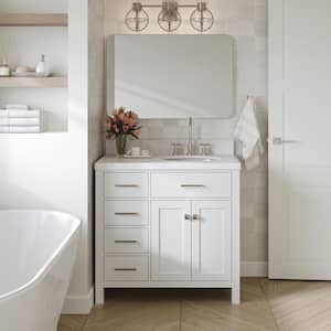 Bristol 36.25 in. W x 22 in. D x 36 in. H Single Sink Freestanding Bath Vanity in White with Carrara White Quartz Top