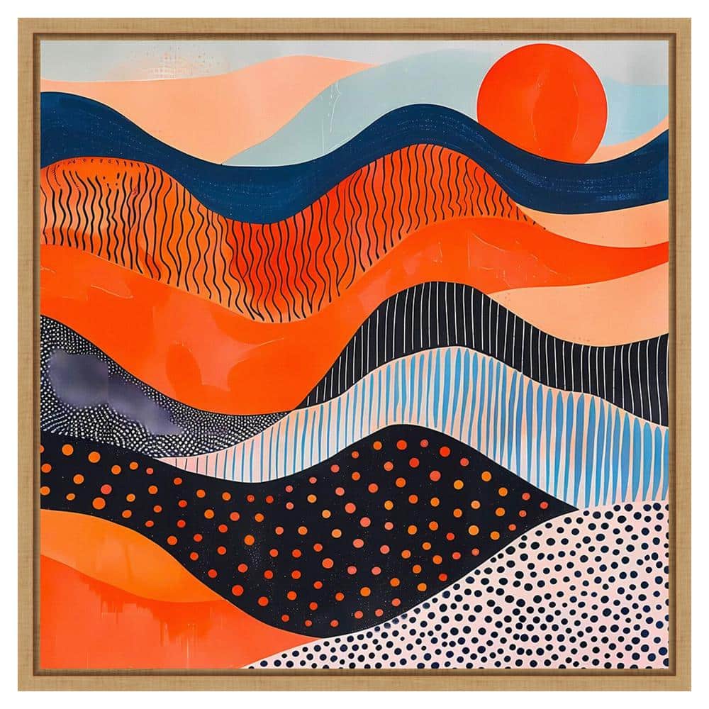 Abyss Abstract Orange and Blue Canvas Print with Maple Frame