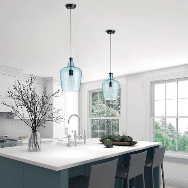 2 Pack Pendant Lights Kitchen Island, 7" Matte Black Pendant Light Fixtures Over Island With Globe Clear Glass Shade, Farmhouse Hanging Lights For