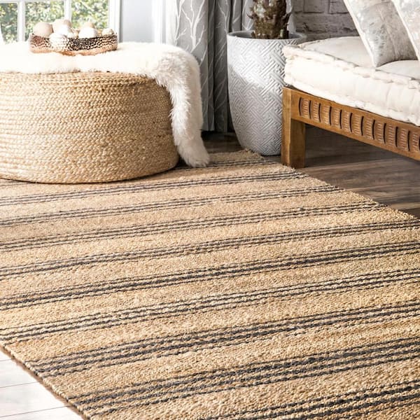 Sandy Geometric Stripes Natural Doormat 3 ft. x 5 ft. Area Rug