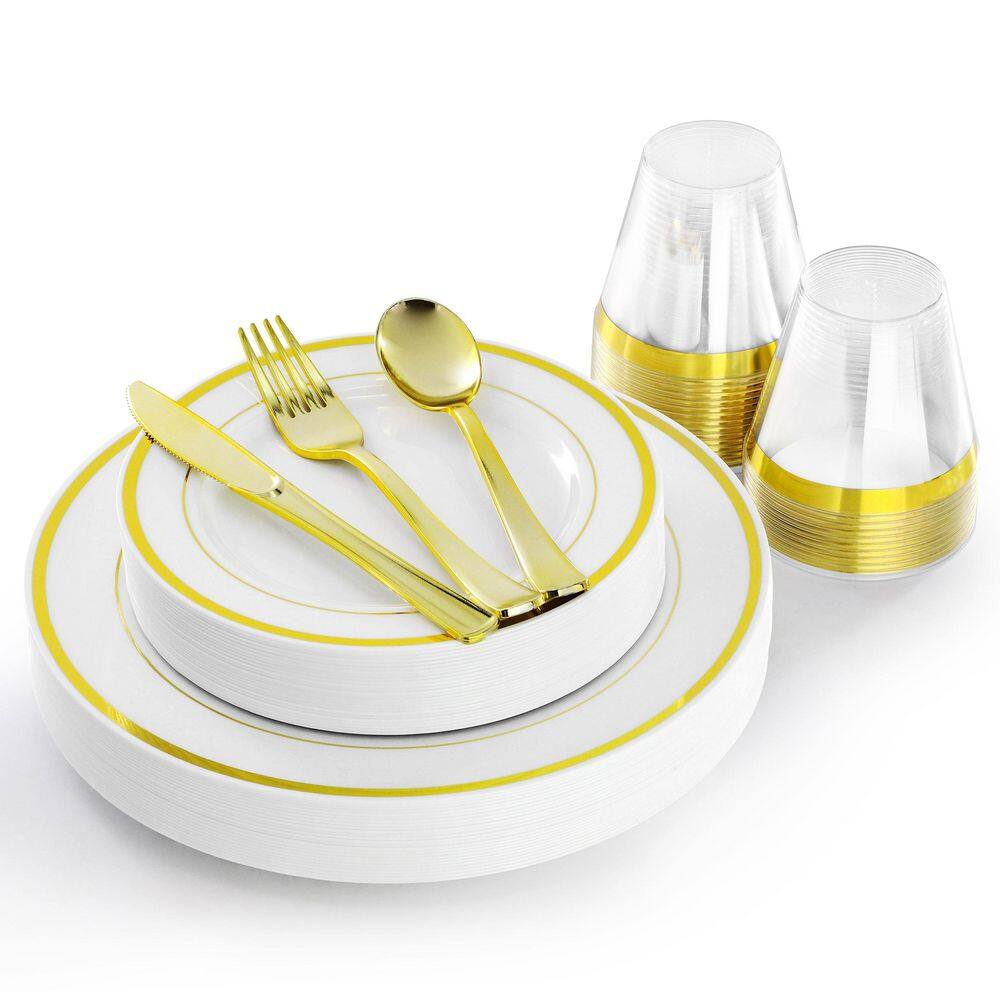 MegaChef 150-Piece Disposable Plastic Dinnerware Party Set for 25 ...