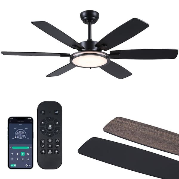 52 in. Modern Black Downrod Mount Propeller Indoor/Outdoor Ceiling Fan with LED Light and Remote Included/App Control