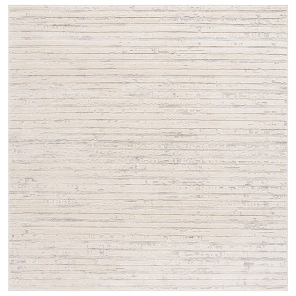 Elmhurst 7 ft. x 7 ft. Ivory/Gray High-Low Distressed Striped Square Area Rug