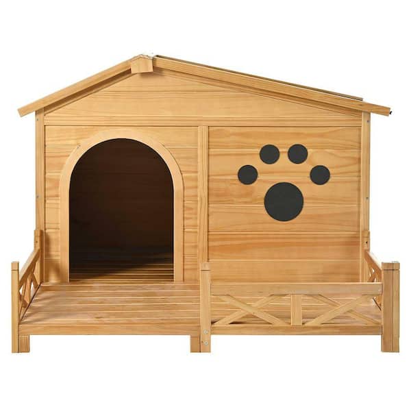 .N/A 33 in. H Wood Garden Fence Wooden Dog House with Porch, Water-Resistant Roof, Medium Size