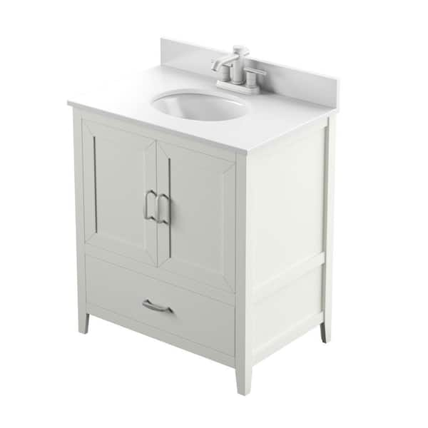 D Bath Vanity In White With Stone Top, White 30 Bathroom Vanity With Sink