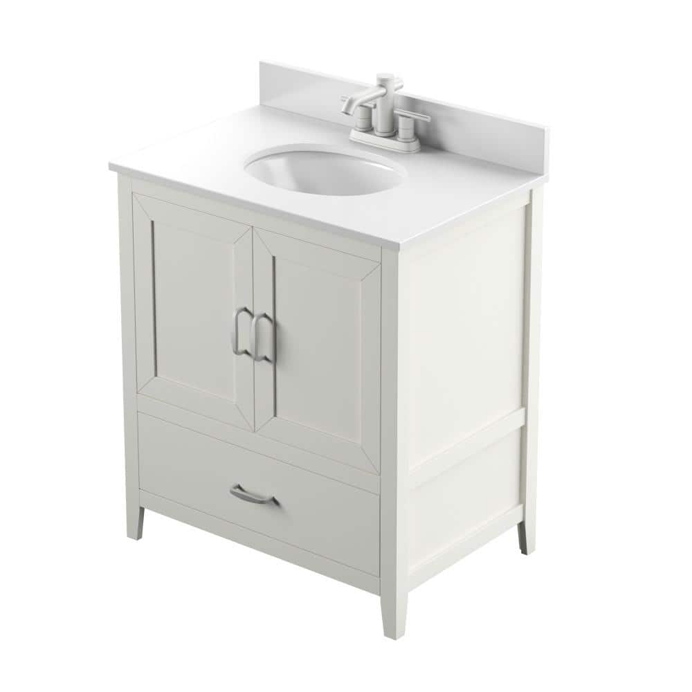 White Wood 30" Freestanding Single Bathroom Vanity with Stone Top