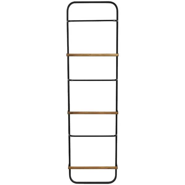 19 in. x 70 in. Black Metal 6 Rung Ladder with Brown Wood Accents, 1-Piece