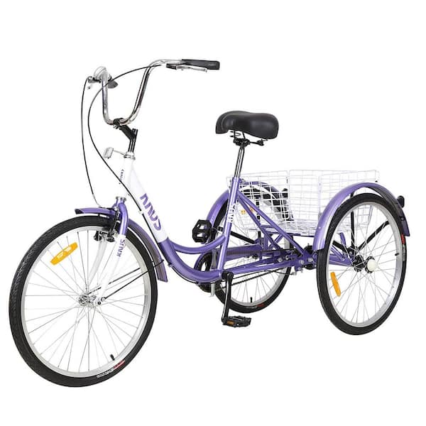 Runesay 26 in. Wheels Cruiser Bicycles Adult Tricycle Trikes 3-Wheel Bikes with Large Shopping Basket Single Speed in Purple