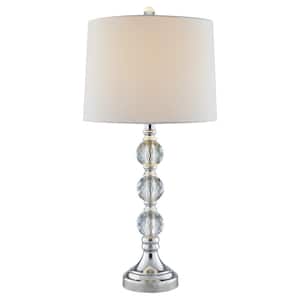 Montgomery 28 in. H Silver Chrome and Crystal Ball Deco Modern Glam Table Lamp with White Linen Shade (2-Pack)