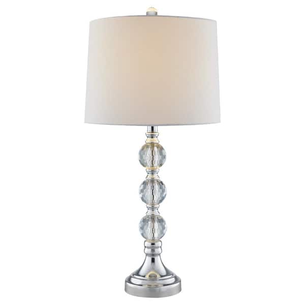 Maxax Montgomery 28 in. H Silver Chrome and Crystal Ball Deco Modern Glam Table Lamp with White Linen Shade (2-Pack)