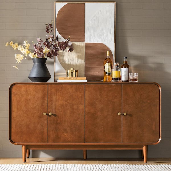 Enrico Walnut Wood 58 Wide Sideboard with Adjustable Shelves