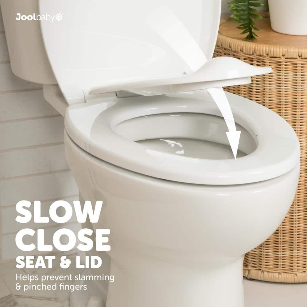 White Elongated Toilet Seat with Built-In Potty Training Seat