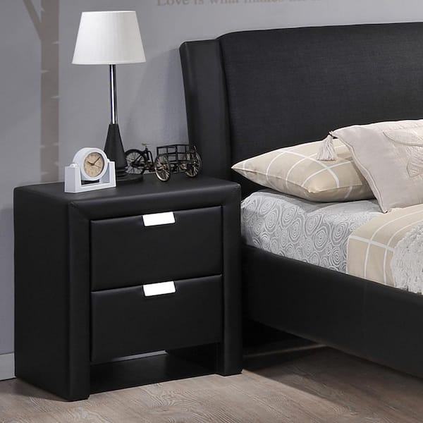 Baxton Studio Frey Contemporary Black Faux Leather Upholstered Nightstand