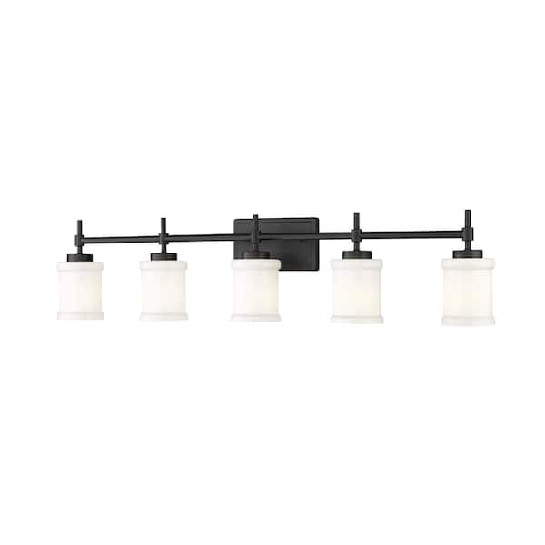 Unbranded Cadoc 40.5 in. 5-Light Matte Black Vanity-Light with Gloss Opal Glass Shade