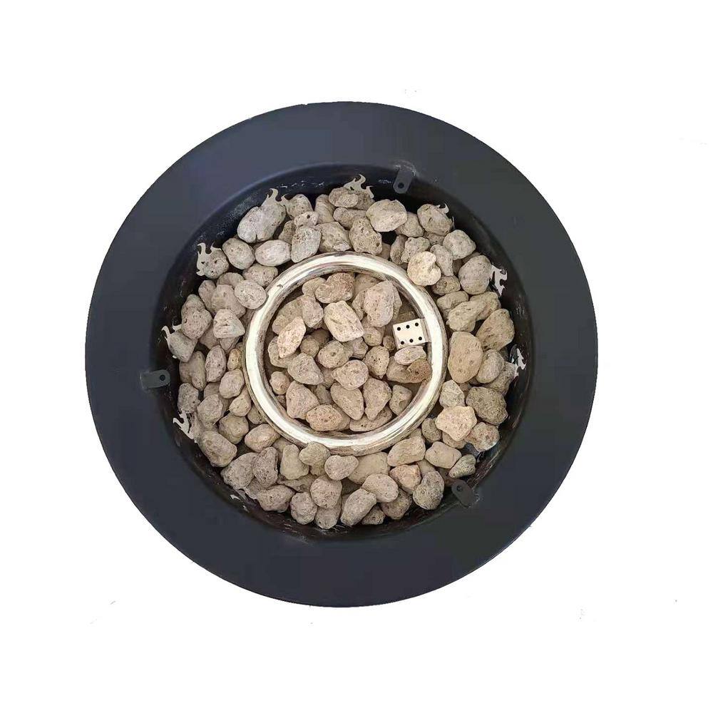 Round Black Gas Portable Camp Fire Pit with Pumice Stones