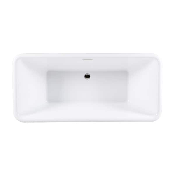 Kingston Brass Aqua Eden 71 in. x 31.9 in. Acrylic Flatbottom Soaking Freestanding Bathtub in Glossy White/Polished Nickel with Drain