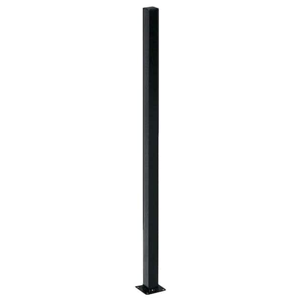 Unbranded 2 in. x 2 in. x 3 ft. Black Metal Fence Post with Flange and Post Cap
