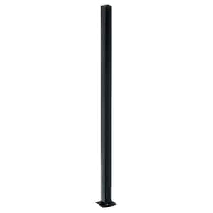 2 in. x 2 in. x 3 ft. Black Metal Fence Post with Flange and Post Cap