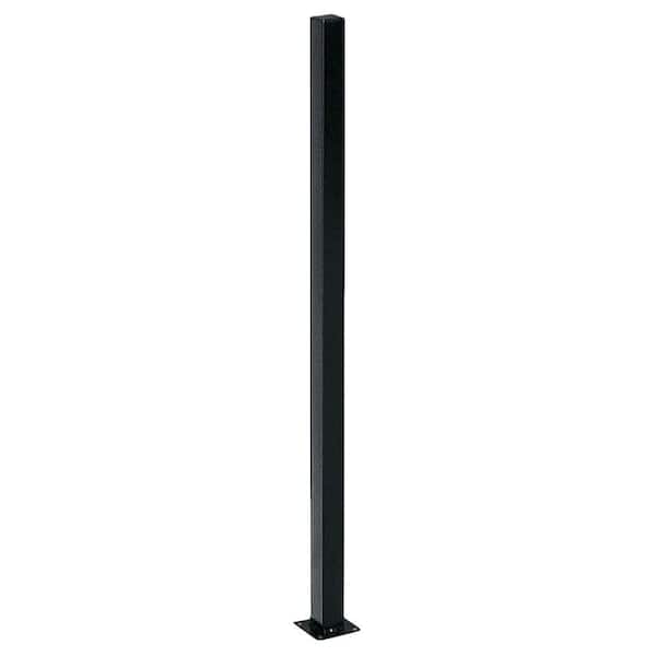 US Door and Fence 2 in. x 2 in. x 3 ft. Black Metal Fence Post with Flange and Post Cap
