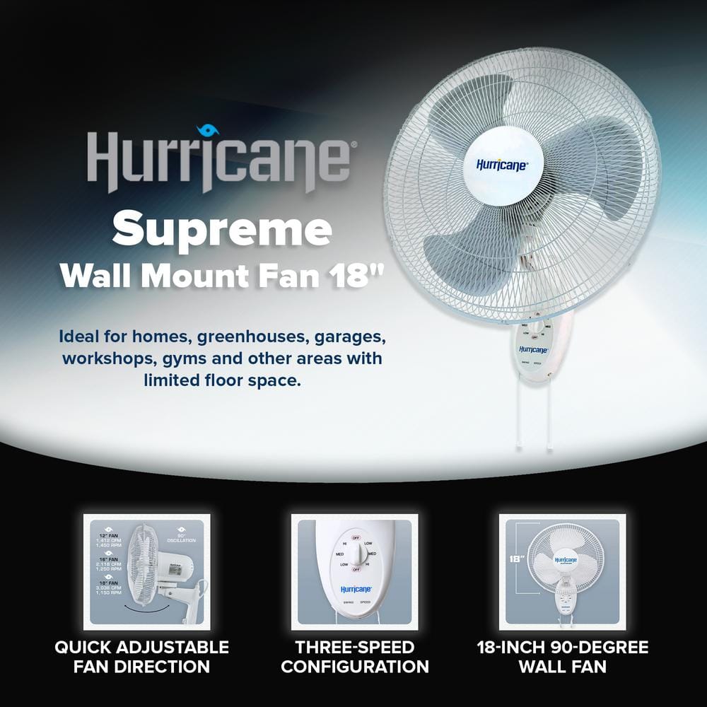 Hurricane Supreme 18" White Plastic Oscillating Wall Mounted Fan, 4 Pack